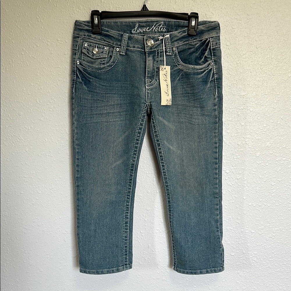 Love Notes Blue Women's Bling Capri Jeans Size 7/8